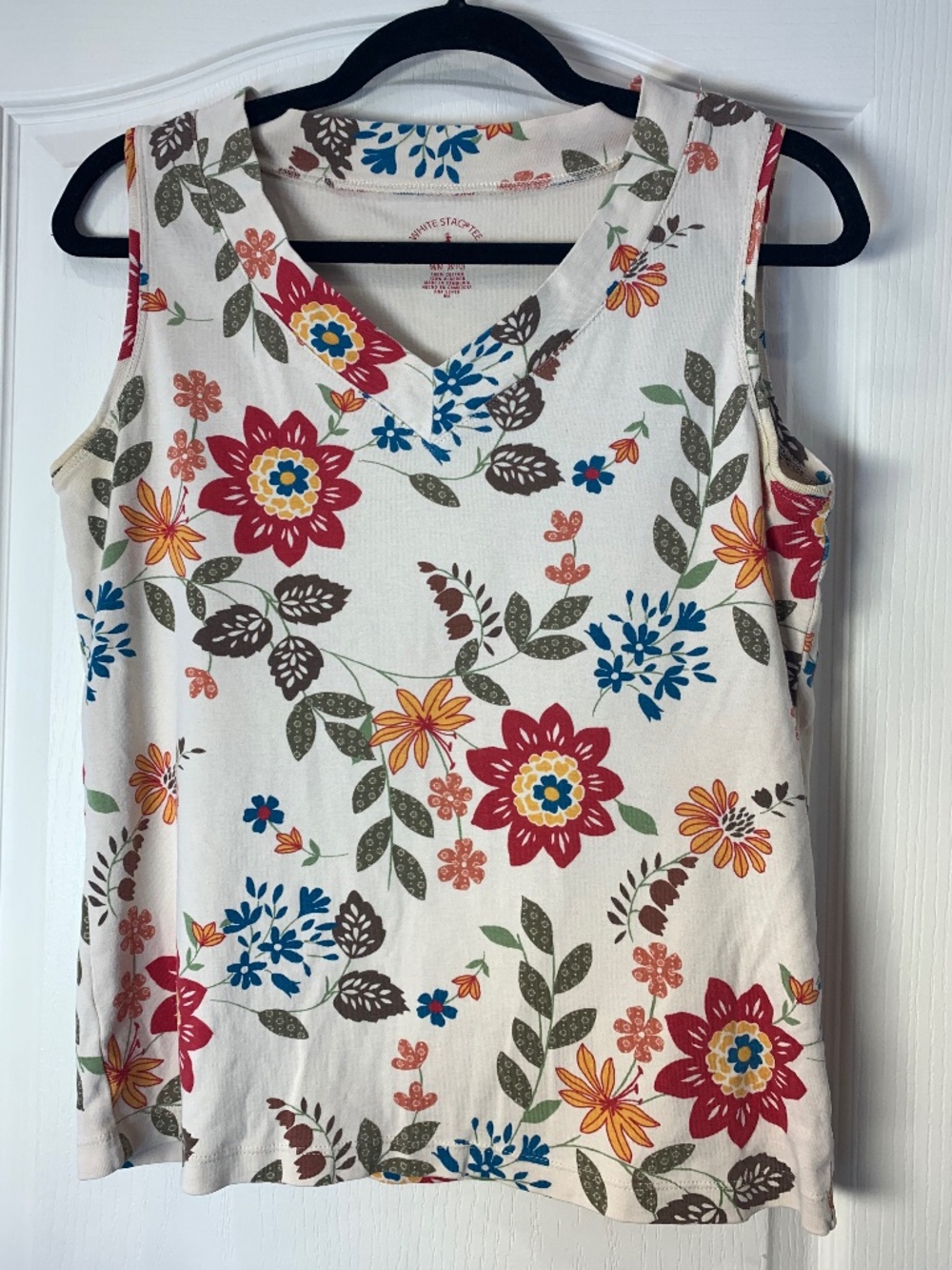 Floral Tank Top Cotton Summer Sleeveless Blouse M Cottagecore Casual Boho